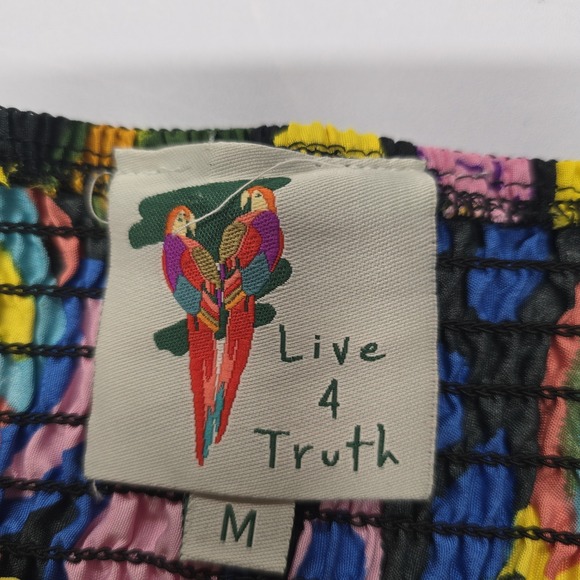 Live 4 Truth Smocked Puff Sleeve Square Neck Crop Top Abstract Print Size M - Picture 2 of 6